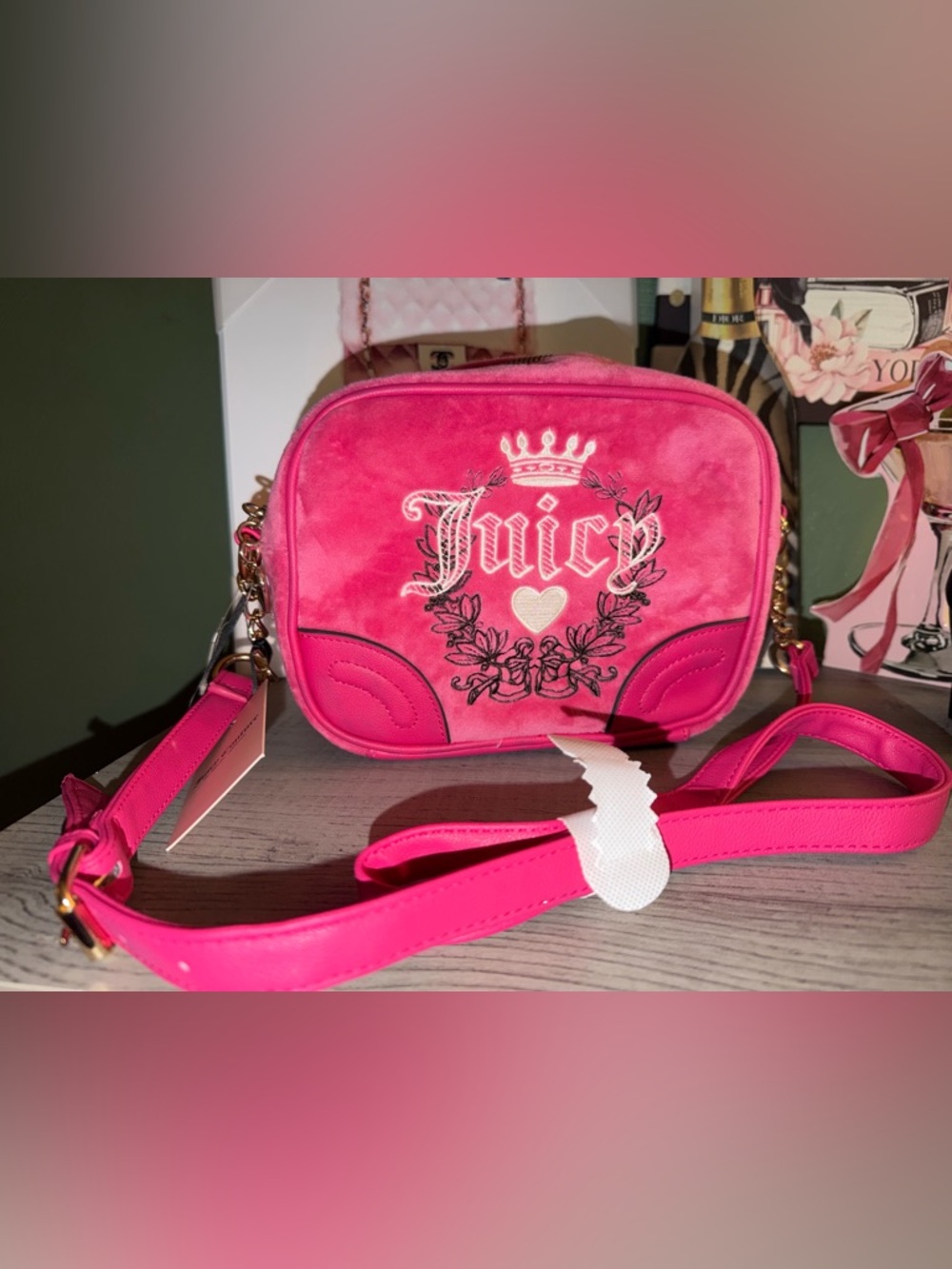 NWT Juicy Couture Fuzzy Vibrant Pink Crossbody Bag